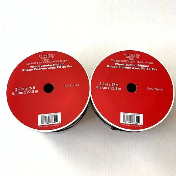 2 Celebrate It Christmas Plaid Buffalo Black Tan Wired Jumbo Ribbon 2.5 in New - Picture 3 of 5